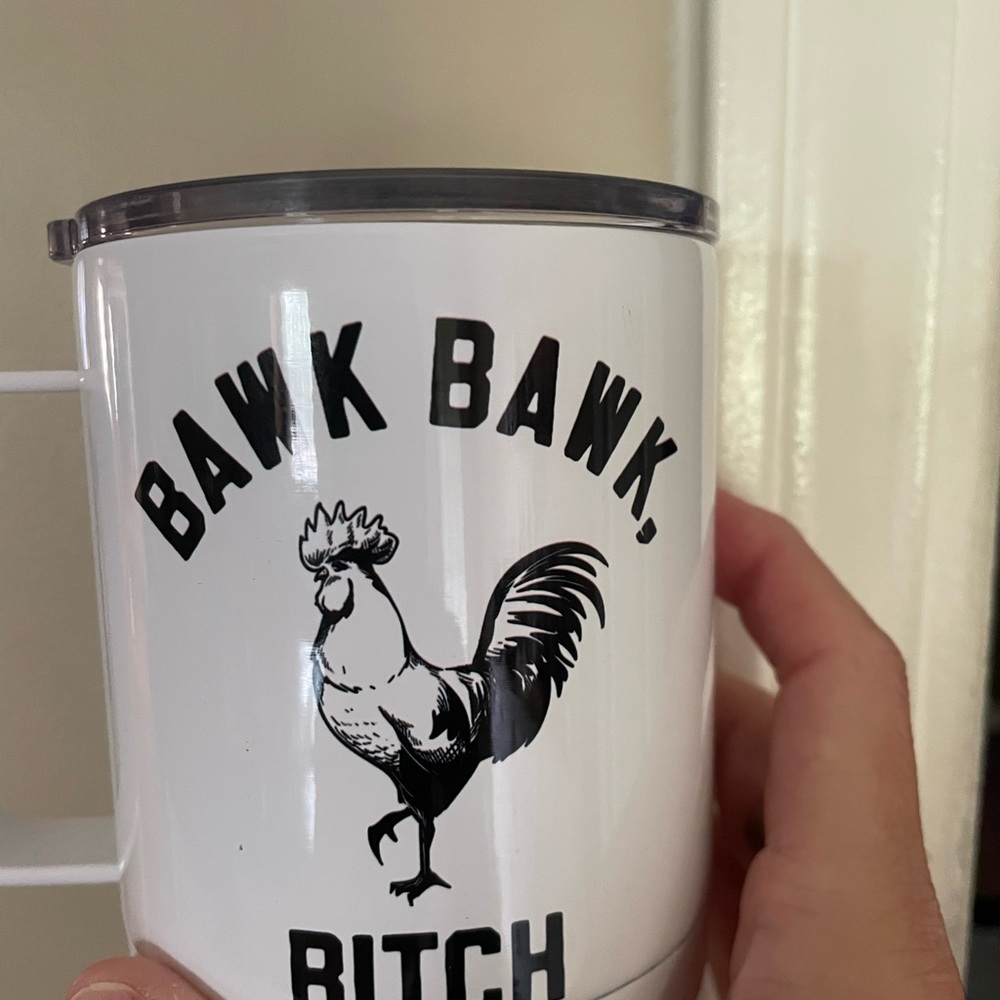 White Tumbler with Rooster Design